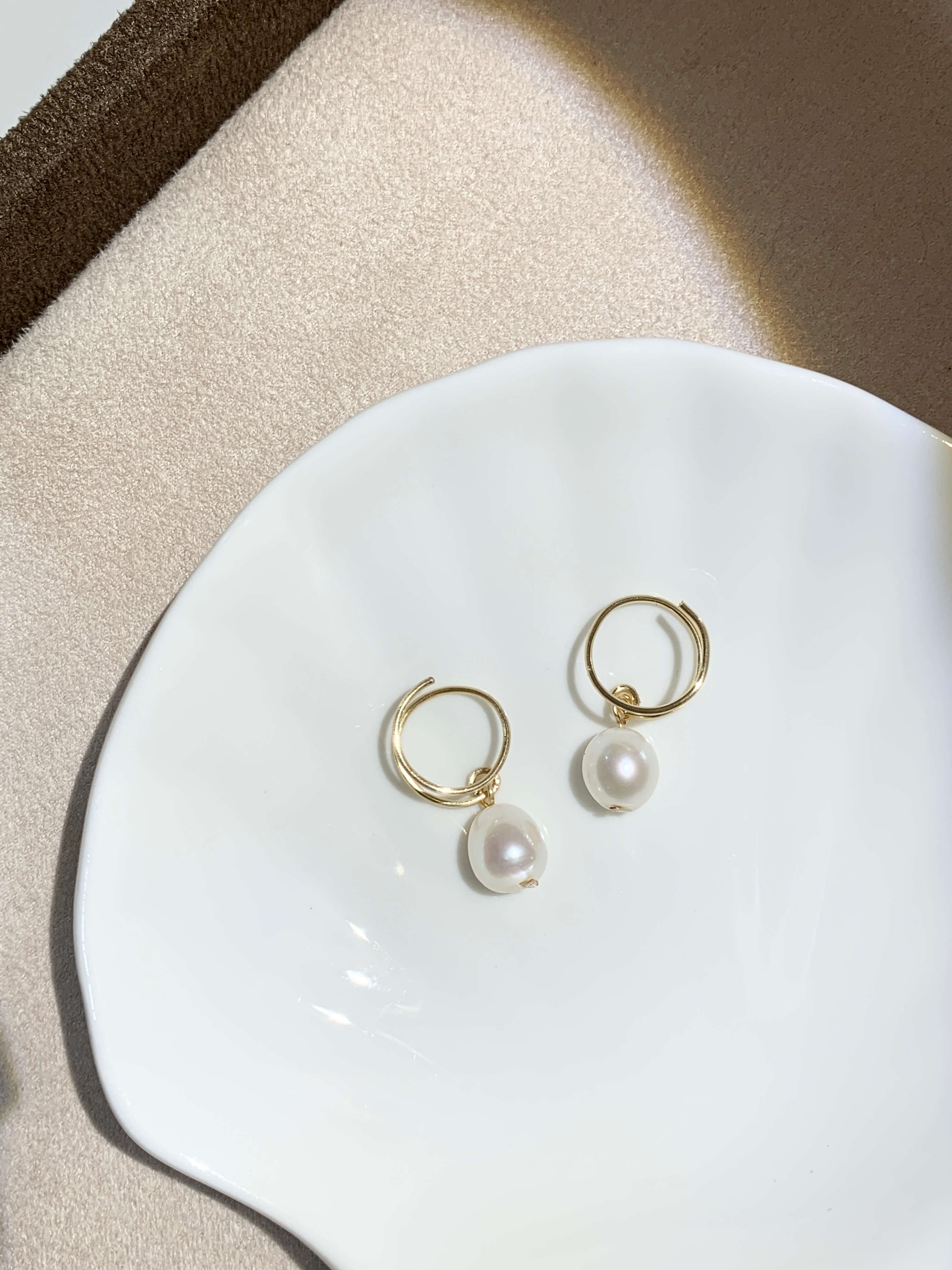 Aquata Spiral Hoop Dangle Pearl Earrings - 14KGF-Jewelry-QuazarJewelry