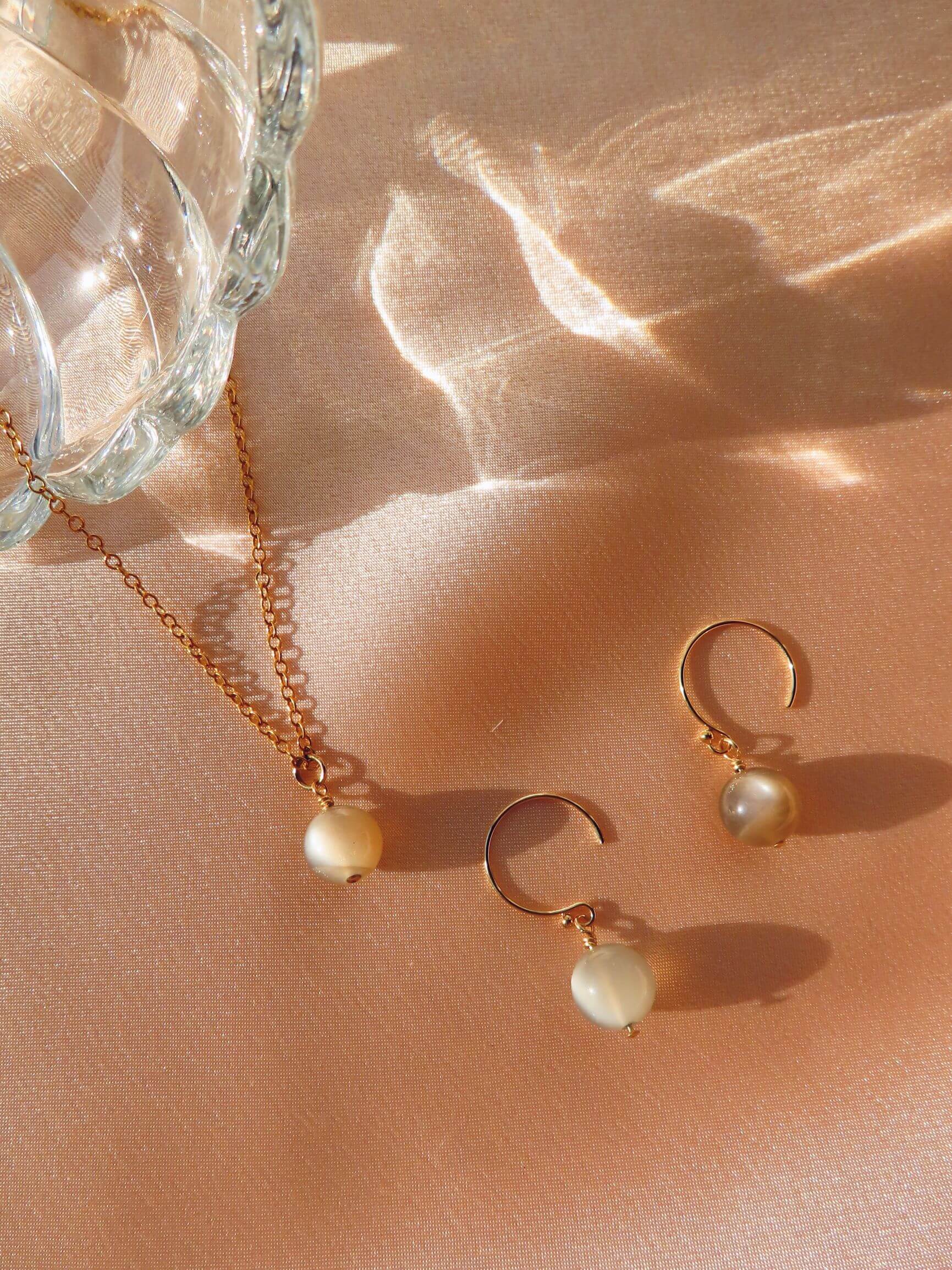 Grey Moon Necklace & Earring Set - 14KGF-QuazarJewelry